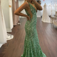 Deep V Neck Sequin Mermaid Prom Dress  gh1853
