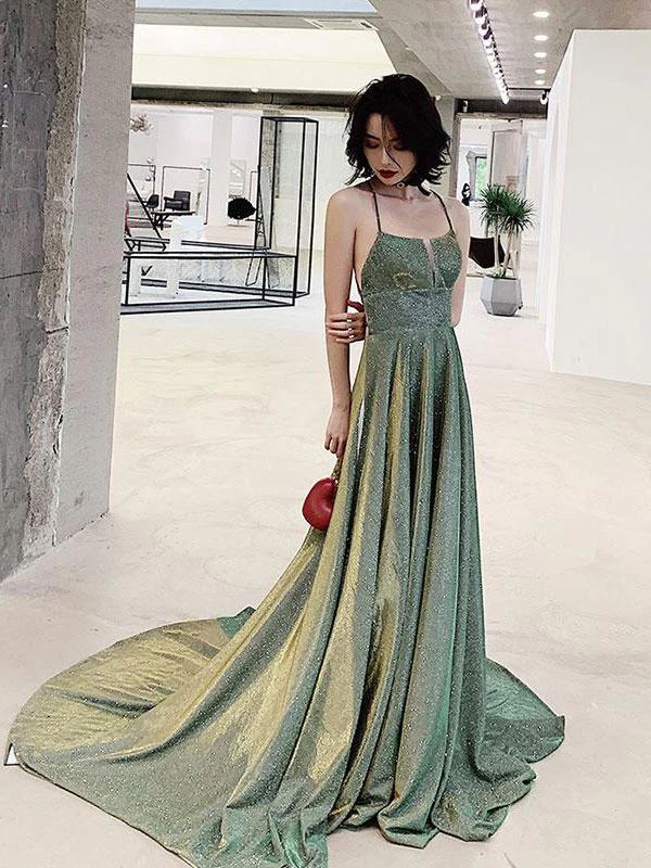 Unique backless long prom dress, green evening dressgh2573