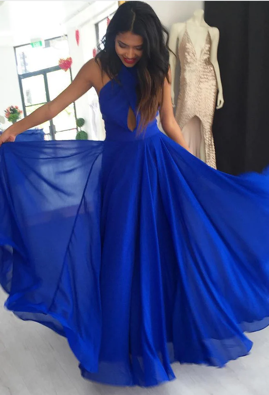 2023 A-Line/Princess Cheap Chiffon Royal Blue Prom Dresses  gh2334