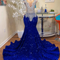 Sequin prom dress, long blue sequin dress  gh2114