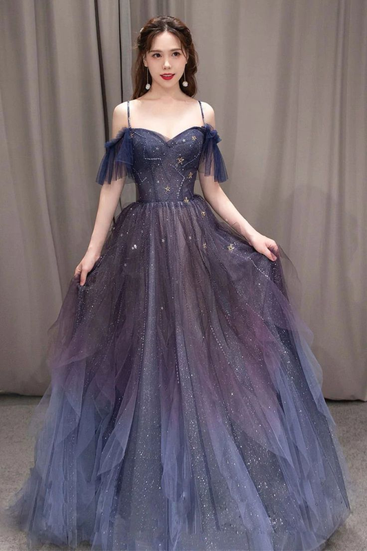 Robe de soirée longue en tulle à col en cœur violet gh2625