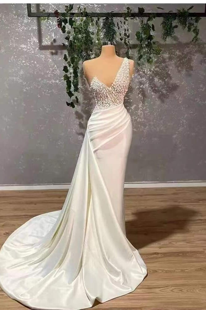 Elfenbein One-Shoulder-Applikation Elegantes Abendkleid Meerjungfrau mit Rüschen gh2057