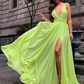 A-Line V-Neck Bright Yellow Chiffon Slip Summer Wedding Bridesmaid Dresses gh2440