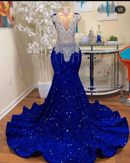 Sequin prom dress, long blue sequin dress  gh2114