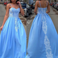 BLUE SWEETHEART NECK SATIN LACE LONG PROM DRESS BLUE FORMAL DRESS gh2247