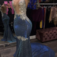 Sheath Blue Open Front Backless Long Halter Prom Dress gh2102