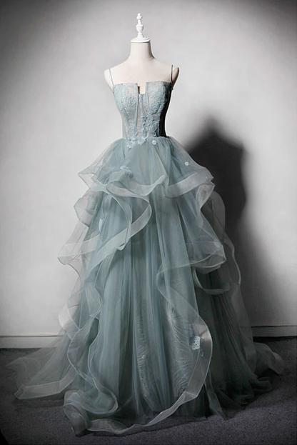 ROBE DE BAL LONGUE EN DENTELLE DE TULLE VERTE, ROBE DE SOIRÉE VERTE gh2300