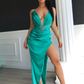 Robe de bal longue fendue sans manches à col en V sexy gh2358