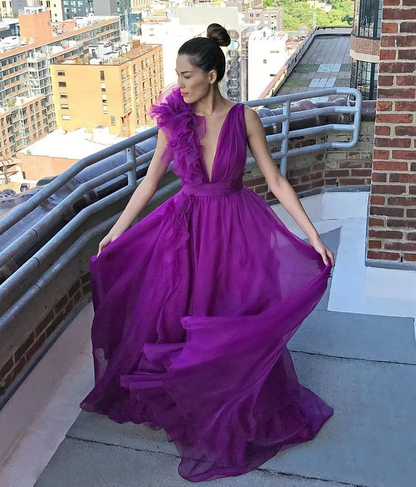 A Line V Neck Long Prom Dress, Sleeveless Prom Dress gh2449