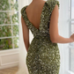 Mermaid V-neck Sequined Floor-length Sleeveless Open Back Elegant Prom Dress gh2509