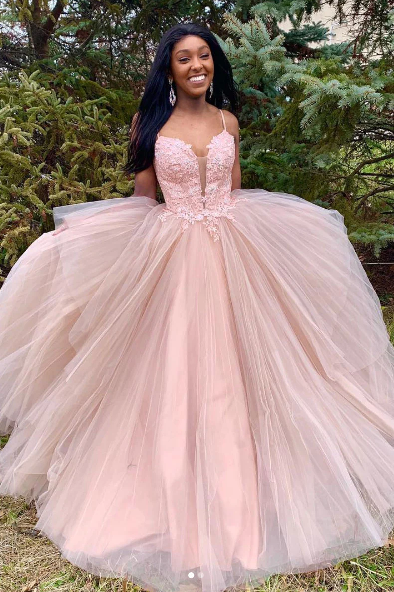 Pink tulle long prom dress, pink tulle evening dress gh2601