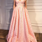 Rosa Abendkleider Träger A-Linie bodenlangen sexy Luxus-Abschlussballkleid gh2331