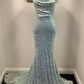 Mermaid Light Blue Sequin Long Prom Dress with Cowl Neck gh2459