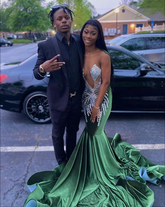 Green Prom Dress Mermaid With Lace Appliques  gh2145