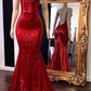 Spaghetti-Trägern Pailletten Meerjungfrau langes rotes Abendkleid gh2455