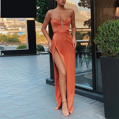 Elegantes Abendkleid mit herzförmigem tiefem Ausschnitt und trägerlosem Partykleid gh1920