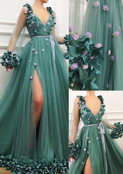 2022 new prom dress, v neck prom gown with long sleeve  gh2117