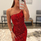 Red Sequin Mermaid One Shoulder Prom Dress gh2487