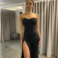 Glamorous Mermaid Sweetheart Black Satin Long Prom Dresses Sexy Evening Party Dresses with Side Slit  gh2437