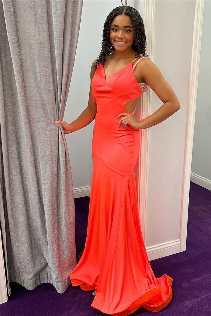 Cross Straps Coral Long Prom Dress gh2416