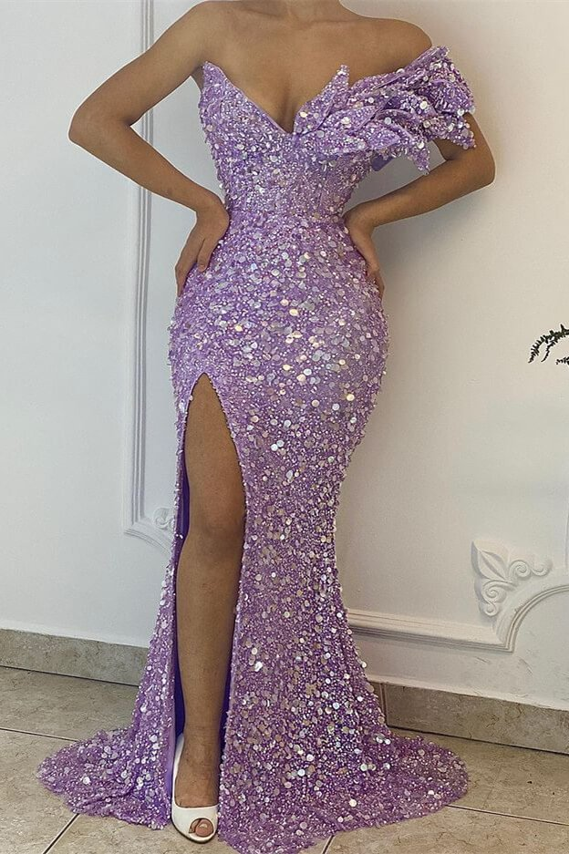 Lilac Off-the-Shoulder Mermaid Prom Dress Sequins Split Online gh2588