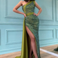 Simple One-shoulder Side Slit Mermaid Sequin Evening Prom Dresses  gh1995