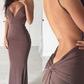 Sexy Sheath Sweep Train Deep V Neck Sleeveless Backless Long Prom Dress  gh2196