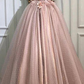 A-line V-Neck Tulle Long Prom Dresses, Pearl Pink Appliques Formal Evening Dress gh2126