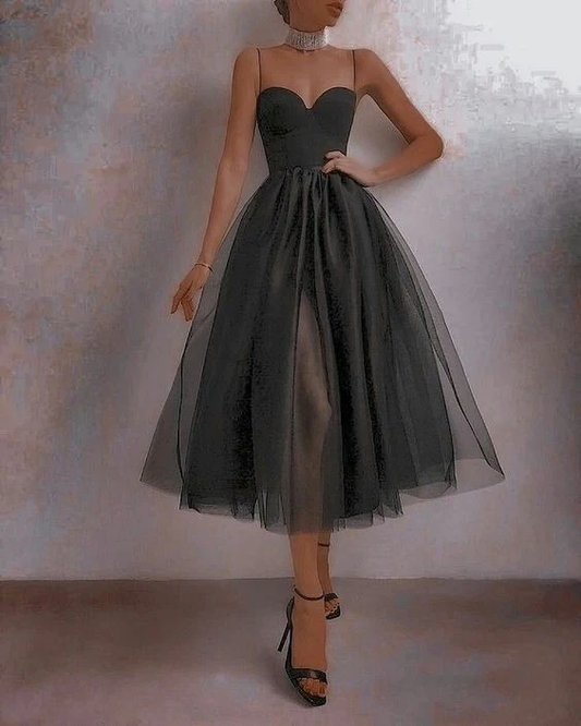 Modest Evening Dress Custom Made Tulle Black Prom Dresses gh1974