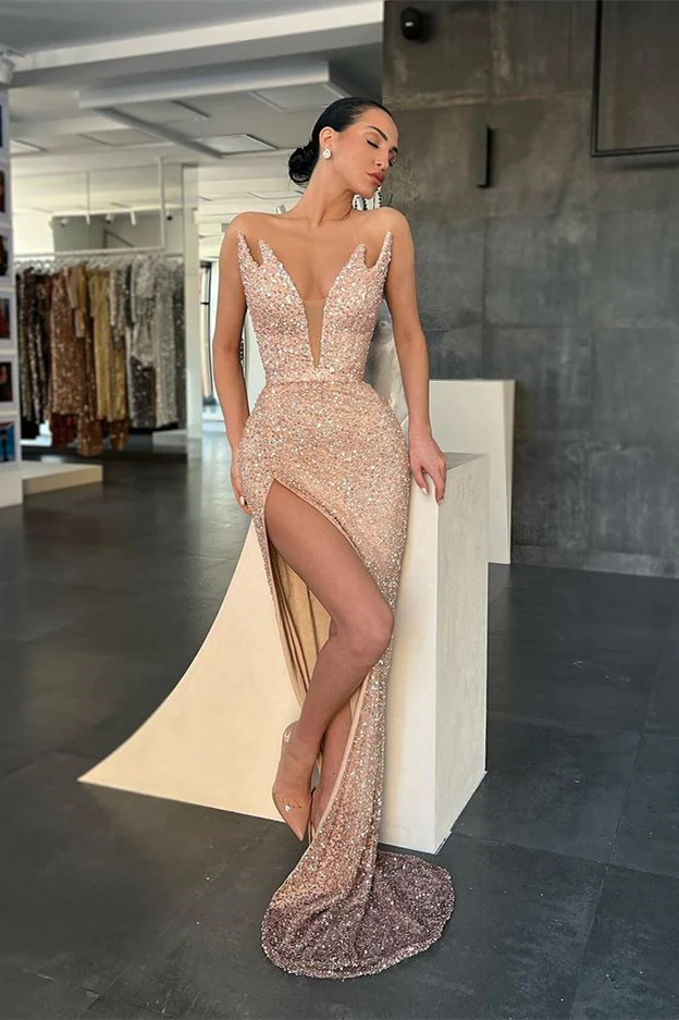 Gorgeous V-neck Sleeveless Long Mermaid Prom Dress With Slit gh2387