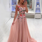 Fashion Blush Pink See Through Lace Flowers Prom Dress Formal Evening Party Dresses   gh2174