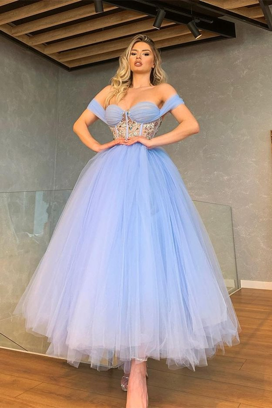 Fabulous Off-the-Shoulder Tulle Prom Dress Sweetheart With Crystal  gh1950