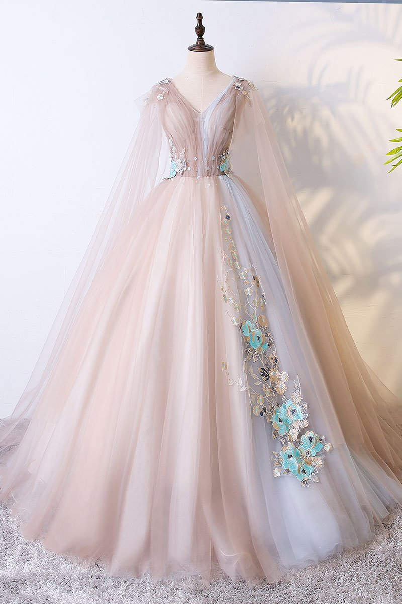 Champagne Tulle Long Prom Dress,Champagne Tulle Evening Dress gh2129