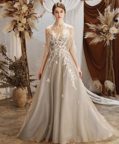 Einzigartiges Rundhals-Tüll-Spitze-langes Abschlussball-Kleid Spitze-formales Kleid gh2229