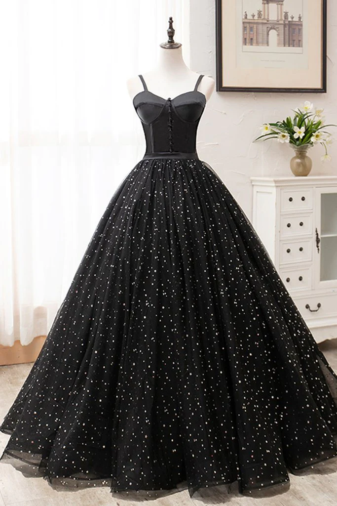 Langes Ballkleid aus schwarzem Tüll-Satin mit herzförmigem Ausschnitt, Abendkleid gh2236