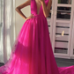 Plum red v neck tulle long prom dress tulle formal dress gh2563