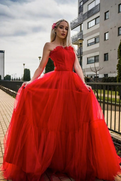 Red tulle long prom dress red tulle formal dress gh2552