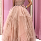 Spaghetti Straps Pink Tulle Long Ball Gown gh2543