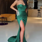 Robe de bal sirène sans manches vert émeraude avec décolleté en cœur et strass gh2029