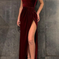 Mermaid Burgundy Velvet Modest Long Prom Dresses With Split Evening Dress  gh1976