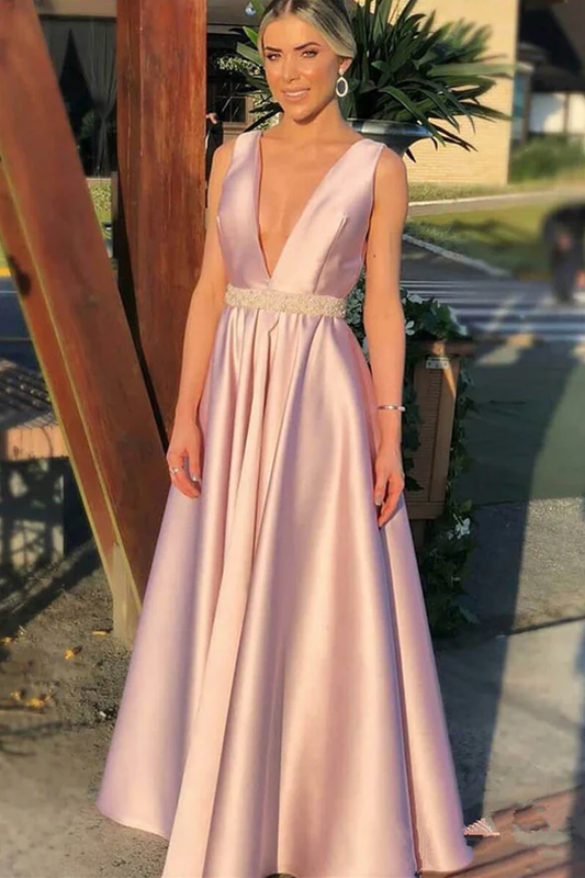 Arbeiten Sie eine Linie tiefer V-Ausschnitt-Rosa-wulstige offene hintere Abschlussball-Kleid-Abend-formales Kleid gh2269 um