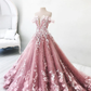 UNIQUE PINK TULLE LACE LONG PROM DRESS, PINK TULLE LACE EVENING DRESS  gh2315
