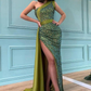 Simple One-shoulder Side Slit Mermaid Sequin Prom Dresses gh2391