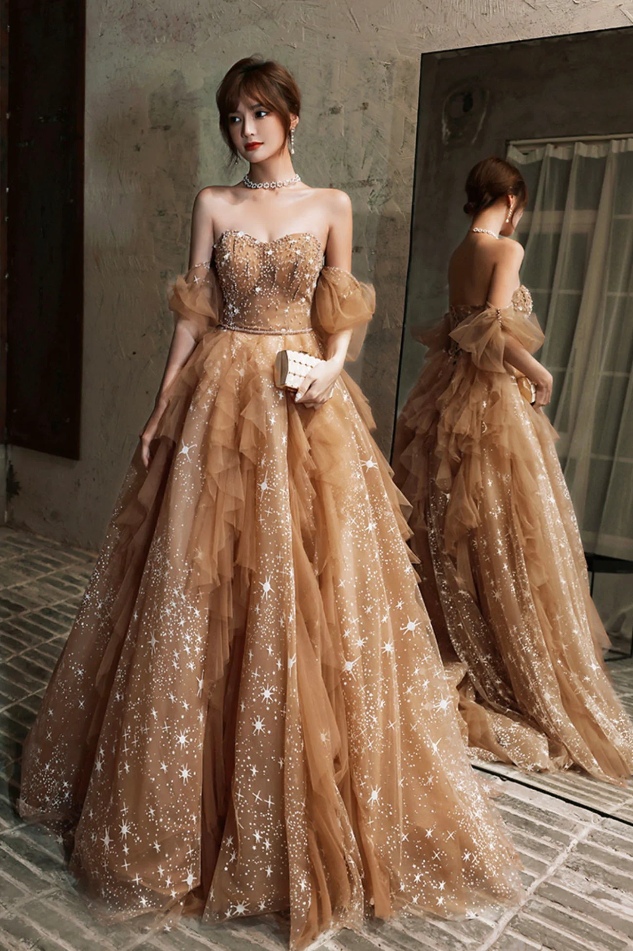Stilvolles langes Abendkleid aus Tüll A-Linie Abendkleid gh2152
