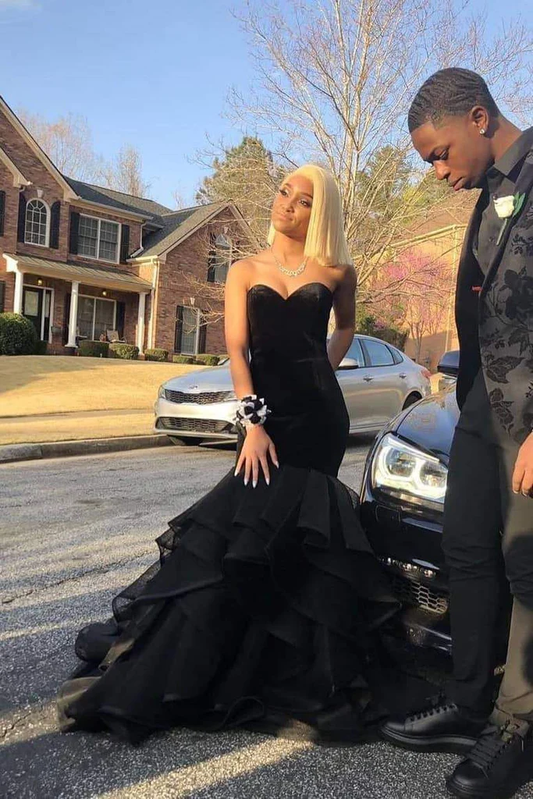 Mermaid Black Layered Long Sweetheart Organza Prom Dresses gh2430