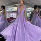 Tiefer V-Ausschnitt Lila Tüll Langes Abendkleid, Langes Lavendel Abendkleid gh2220