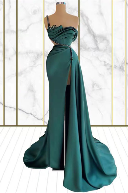 Schicke Smaragdgrün One-Shoulder-Abschlussballkleid Meerjungfrau Seitenschlitz gh2048
