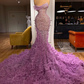 Exquisite Lilac and Onion color Beaded and Sequined Tulle Fabric gh2561