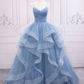Blue Tulle Long Prom Dresses, Blue Tulle Formal Dresses Sweet 16 Dress gh2558