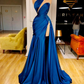 blue prom dress, beaded prom dresses, one shoulder prom dresses gh1985